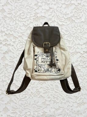 rare vintage y2k hello kitty cream drawstring mini backpack with brown straps